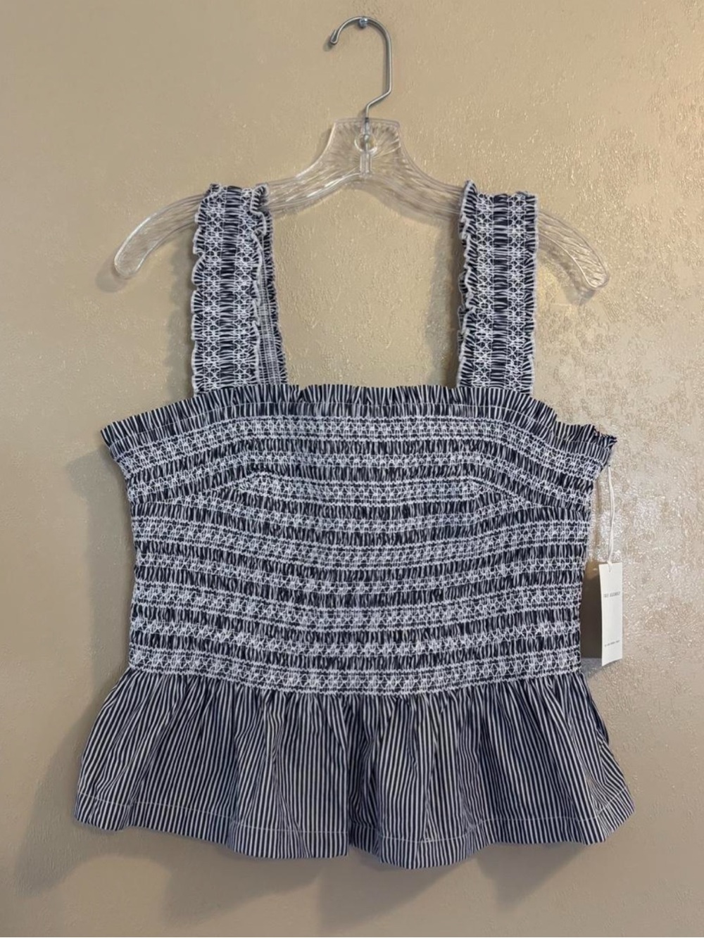 NWT Free Assembly Smocked Peplum Hem Cotton Tank Top sz L 12-14